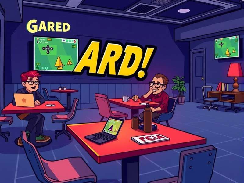 Interior of a modern board game cafe with people playing games and drinking coffee