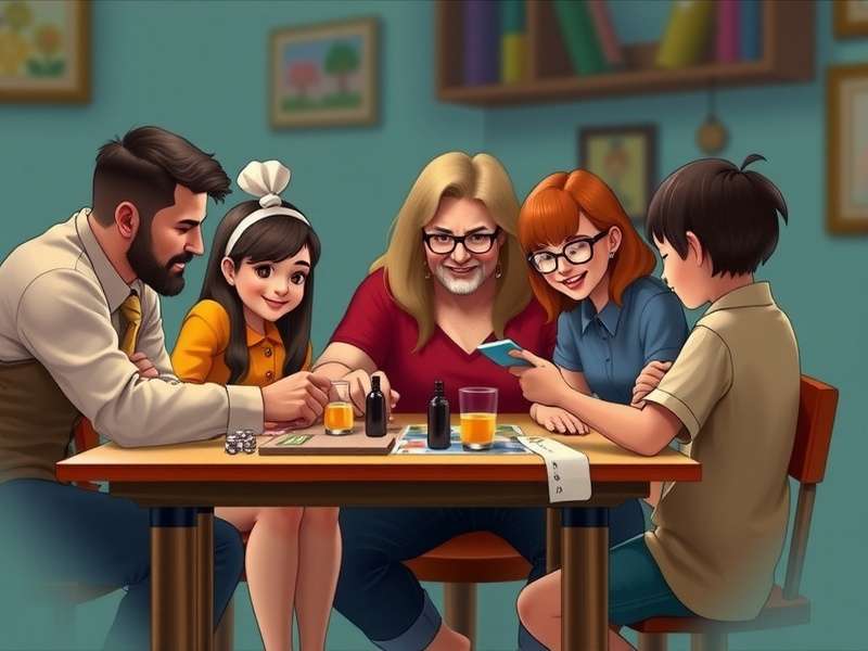 Family playing board games online on multiple devices, smiling