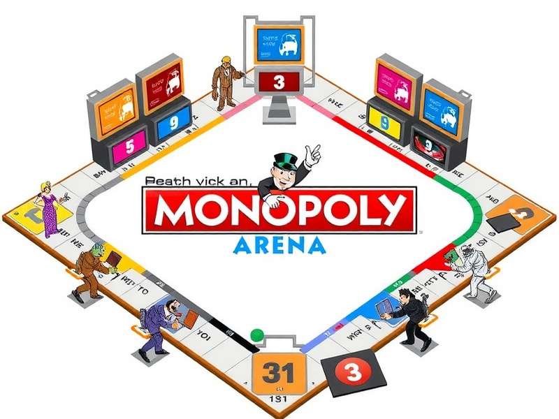 Board Game Arena Monopoly game interface showing the classic board with modern UI overlays
