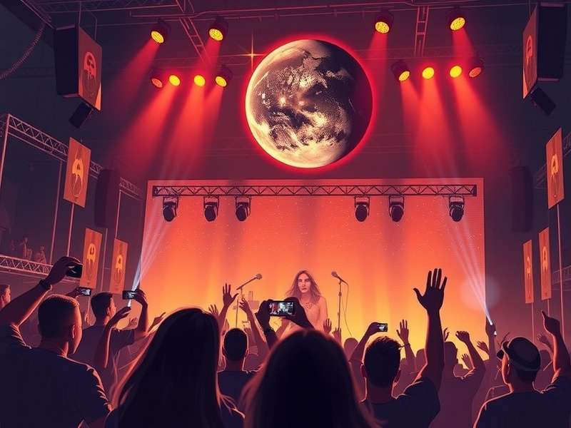 Concert crowd holding tickets with Board Game Arena logo overlay
